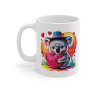 Teecustom Mug Koala Kawaii avec Cœur Rose - Tasse Animaux Mignons Arc-en-Ciel - Design Cute et Coloré - Cadeau Original pour Amoureux des Koalas et Univers Kawaii - Céramique 325ml