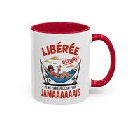 Teecustom Mug “Libérée Délivrée Je ne travaillerai plus jamais” - Tasse Céramique Humour Vacances - Cadeau Collègue Retraite & Congés - Micro-ondes & Lave-Vaisselle - 325 ml Noir Bleu Rouge (Rouge)