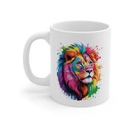 Teecustom Mug Lion Arc-en-Ciel Coloré - Tasse Artistique Lion Majestueux - Design Animal Sauvage Moderne et Vibrant - Cadeau Original pour Amoureux des Lions et de l’Art Coloré - Céramique 325ml