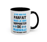 Teecustom Mug Marseille Football - Je Ne Suis Pas Mais Je Suis Marseille - Tasse Supporter OM Noir ou Bleu Clair