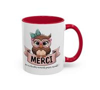 Teecustom Mug Merci Chouette - Tasse Céramique Cadeau Remerciement - Idée Cadeau Originale Collègue Maîtresse Amie - Micro-ondes & Lave-Vaisselle - 325 ml Noir Bleu rouge (Rouge)
