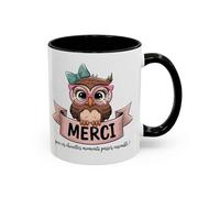 Teecustom Mug Merci Chouette - Tasse Céramique Cadeau Remerciement - Idée Cadeau Originale Collègue Maîtresse Amie - Micro-ondes & Lave-Vaisselle - 325 ml Noir