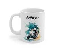 Teecustom Mug Moto Course Personnalisable Tasse Motard Sport 325ml Design Aquarelle Moto de Vitesse Cadeau Fan Racing MotoGP Prénom Micro-ondes et Lave-vaisselle