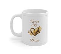 Teecustom Mug Noces d’Or - 50 Ans de Mariage - Tasse Céramique 325 ml - Cadeau Anniversaire Couple - Design Cœur Doré Élégant
