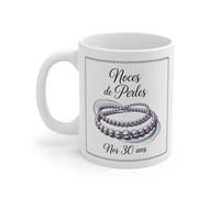 Teecustom Mug Noces de Perles - 30 Ans de Mariage - Tasse Céramique 325 ml - Cadeau Anniversaire Couple - Design Collier de Perles Élégant