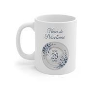 Teecustom Mug Noces de Porcelaine - 20 Ans de Mariage - Tasse Céramique 325 ml - Cadeau Anniversaire de Mariage Couple - Design Assiette Fleurie
