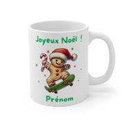 Teecustom Mug Noël Pain d'Épice sur Skate - Tasse Personnalisable avec Prénom - Céramique - 325ml