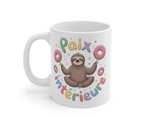 Teecustom Mug Paix Intérieure Paresseux Méditation et Donuts Tasse Relaxation Zen Humour Animalier Cadeau Bien-être Original