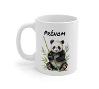 Teecustom Mug Panda Personnalisé 325ml Tasse Prénom Style Aquarelle Cadeau Nature Zen Enfant Ado Femme Homme Micro-ondes Lave-vaisselle Panda Réaliste Design Botanique