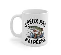 Teecustom Mug Pêche Brochet J’peux pas j’ai pêche - Illustration Brochet Sautant - Tasse Céramique 325ml Micro-ondes et Lave-vaisselle