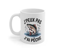 Teecustom Mug Pêche Truite J’peux pas j’ai pêche - Illustration Truite Arc-en-ciel - Tasse Céramique 325ml Micro-ondes et Lave-vaisselle