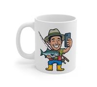 Teecustom Mug Pêcheur Selfie - Tasse Humour Poisson et Canne à Pêche - Cadeau Original pour Amateur de Pêche et Nature 325ml