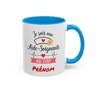 Teecustom Mug Personnalisable Aide-Soignante Au Top - Tasse Prénom Noir Bleu Rouge - Cadeau Métier Santé Infirmière Aide-Soignante 325 ml Noir Bleu Rouge (Bleu)