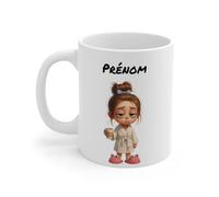 Teecustom Mug Personnalisable Homme Fatigué Café - Tasse Humour Matin 325ml avec Prénom - Cadeau Collègue, Papa, Geek Caféiné H/F (Femme)
