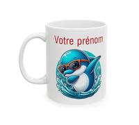 Teecustom Mug Personnalisable Personnalisé Prénom Texte animal animaux Dauphin Qui Dab pour enfant et adulte 11oz 325ml Céramique Réutilisable Passe au micro-onde