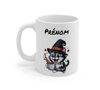 Teecustom Mug Personnalisé Chat Sorcier Halloween 325ml - Tasse Céramique Prénom Chat Noir et Café - Cadeau Original Fête d’Halloween