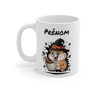 Teecustom Mug Personnalisé Chat Sorcier Halloween 325ml - Tasse Céramique Prénom Chat Noir et Café - Cadeau Original Fête d’Halloween (Hamster)