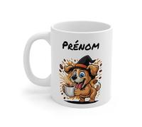 Teecustom Mug Personnalisé Chat Sorcier Halloween 325ml - Tasse Céramique Prénom Chat Noir et Café - Cadeau Original Fête d’Halloween (Chien)