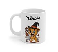 Teecustom Mug Personnalisé Chat Sorcier Halloween 325ml - Tasse Céramique Prénom Chat Noir et Café - Cadeau Original Fête d’Halloween (Lionceau)