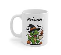 Teecustom Mug Personnalisé Chat Sorcier Halloween 325ml - Tasse Céramique Prénom Chat Noir et Café - Cadeau Original Fête d’Halloween (Dinosaure)