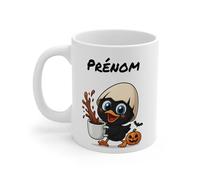 Teecustom Mug Personnalisé Chat Sorcier Halloween 325ml - Tasse Céramique Prénom Chat Noir et Café - Cadeau Original Fête d’Halloween (Calimero)