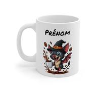 Teecustom Mug Personnalisé Chat Sorcier Halloween 325ml - Tasse Céramique Prénom Chat Noir et Café - Cadeau Original Fête d’Halloween (Chauve-Souris)