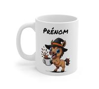 Teecustom Mug Personnalisé Chat Sorcier Halloween 325ml - Tasse Céramique Prénom Chat Noir et Café - Cadeau Original Fête d’Halloween (Cheval)