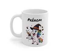 Teecustom Mug Personnalisé Chat Sorcier Halloween 325ml - Tasse Céramique Prénom Chat Noir et Café - Cadeau Original Fête d’Halloween (Licorne)