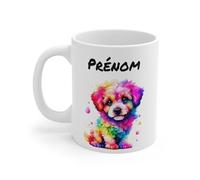 Teecustom Mug Personnalisé Chiot Coloré 325ml - Tasse Céramique Prénom Chien Arc-en-Ciel Style Aquarelle - Cadeau Animal Mignon