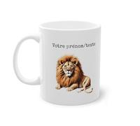 Teecustom Mug personnalisé Lion avec son prénom ou texte pour enfant et adulte animal animaux, Céramique, 325ml (11oz), Classique, Réutilisable, Passe au micro-onde, Isolée, Fabriqué en France