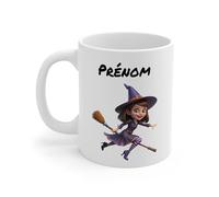 Teecustom Mug Personnalisé Sorcière - Tasse Halloween avec Prénom - Illustration d’une Petite Sorcière sur Balai - Cadeau Magique pour Enfants et Amoureux d’Halloween 325ml
