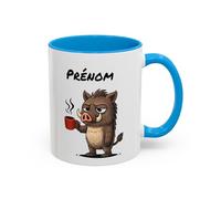 Teecustom Mug Sanglier Fatigué Personnalisable 325ml - Tasse Café Humour Animal Drôle Réveil Difficile Cadeau Original Homme Chasseur Nature Noir Bleu Rouge (Bleu)