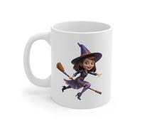 Teecustom Mug Sorcière Halloween - Tasse Céramique 325ml avec Illustration Petite Sorcière sur Balai - Cadeau Magique pour Enfants et Fans d’Halloween