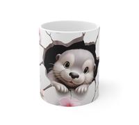 Teecustom Mug Tasse Animal Loutre Adorable avec Fleurs de Cerisier - Design 3D Unique Idée Cadeau : Taille - 11oz Taille 11oz
