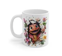 Teecustom Mug Tasse Bébé Dragon Rouge Ailé - Tasse Fantasy en Céramique avec Fleurs et Papillons - Cadeau Geek Magique : Taille - 11oz Taille 11oz