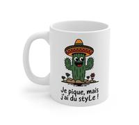 Teecustom Mug Tasse Cactus « Je Pique, mais j’AI du Style ! » - Style Mexicain et Bonne Humeur Idée Cadeau Humour : Taille - 11oz Taille 11oz