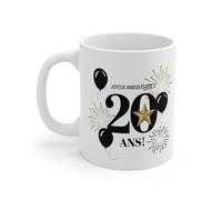 Teecustom Mug Tasse Joyeux Anniversaire 20 Ans Étoile Dorée et Feux d’Artifice Cadeau Élégant pour les 20 Ans