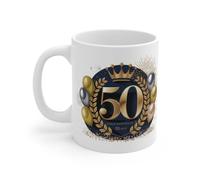 Teecustom Mug Tasse Joyeux Anniversaire 50 Ans Élégant Design Doré & Bleu Nuit Idée Cadeau Prestige