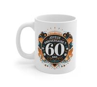 Teecustom Mug Tasse Joyeux Anniversaire 60 Ans Design Floral Rétro Élégant Cadeau Original et Symbolique