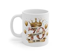Teecustom Mug Tasse Joyeux Anniversaire 70 Ans Design Couronne Royale & Ballons Dorés Idée Cadeau Symbolique et Festif