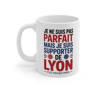Teecustom Mug Tasse Supporter Lyon OL Pas Parfait mais Fan Idée Cadeau Humour Foot Ligue 1
