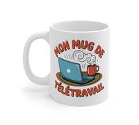 Teecustom Mug Télétravail Humour - Tasse Céramique 325ml Mon Mug de Bureau - Cadeau Collègue Café à la Maison