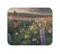 Teecustom Tapis de Souris 22x18 cm - Champ de Fleurs et Papillons - Paysage Printanier Lumineux - Nature & Couleurs Douces - Surface Lisse & Base Antidérapante