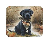 Teecustom Tapis de Souris 22x18 cm - Chiot Labrador Noir Automne - Foulard Camouflage - Illustration Aquarelle - Surface Antidérapante - Tapis Bureau et Gaming