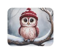 Teecustom Tapis de Souris 22x18 cm - Chouette Hivernale avec Bonnet Rouge - Illustration Aquarelle Mignonne & Neige - Surface Lisse & Base Antidérapante - Idéal Bureau, Cadeau ou Gaming