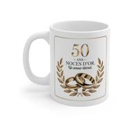 Teecustom Tasse 50 Ans de Mariage Mug Noces d'or avec Anneaux & Feuillage Doré Cadeau Anniversaire de Mariage Élégant