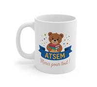 Teecustom Tasse ATSEM Merci Ours Livres - Mug Cadeau Fin d’Année Maternelle 325ml Céramique