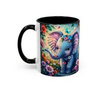 Teecustom Tasse Bébé Éléphant Fleuri - Mug Éléphants Fantasy Colorés - Décoration Florale Mignonne 325ml