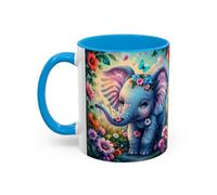 Teecustom Tasse Bébé Éléphant Fleuri - Mug Éléphants Fantasy Colorés - Décoration Florale Mignonne 325ml