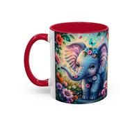 Teecustom Tasse Bébé Éléphant Fleuri - Mug Éléphants Fantasy Colorés - Décoration Florale Mignonne 325ml